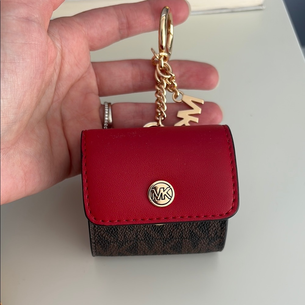 Michael Kors Red and Brown Keychain Wallet